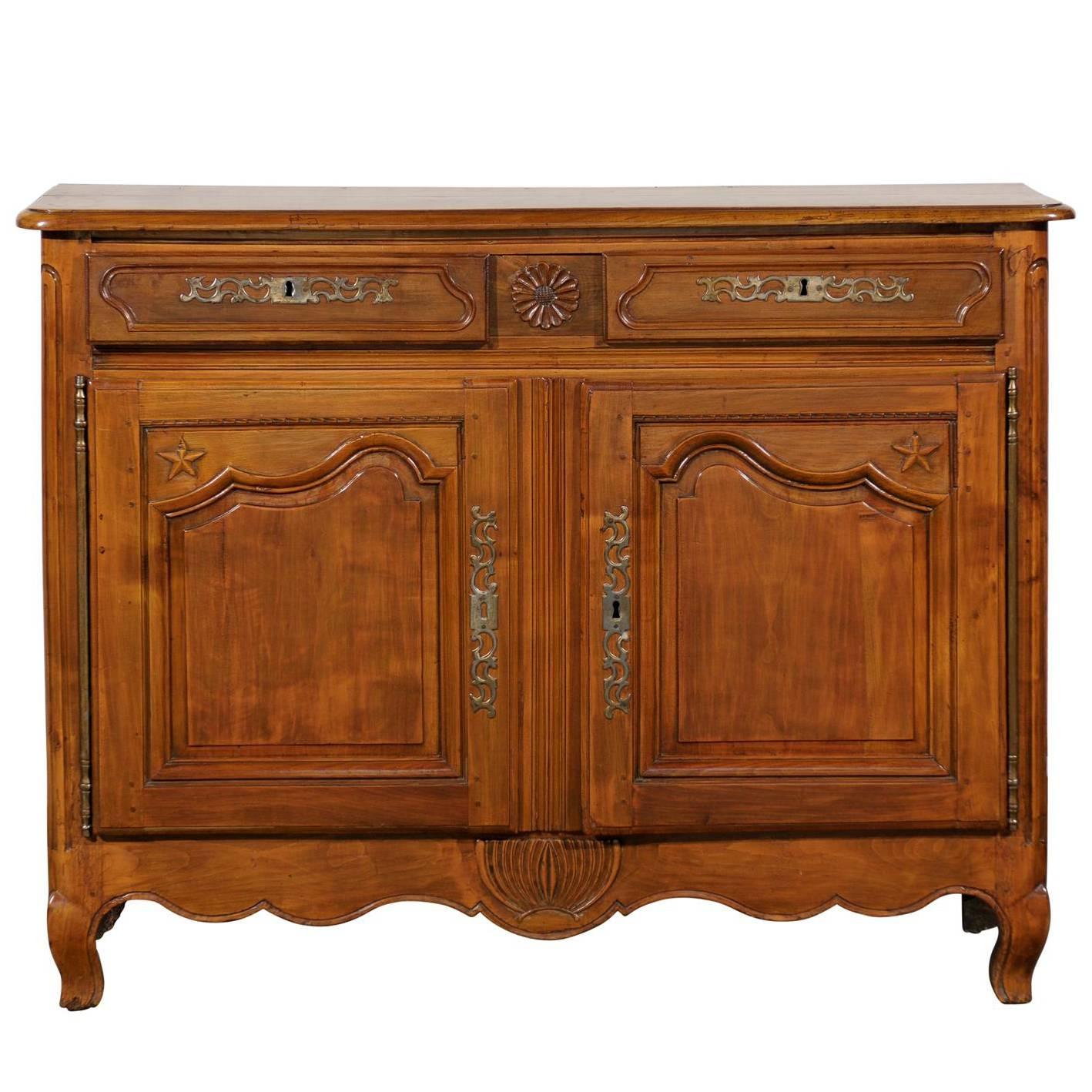 19th Century French Provincial Fruitwood Two-Door "Stars" Buffet