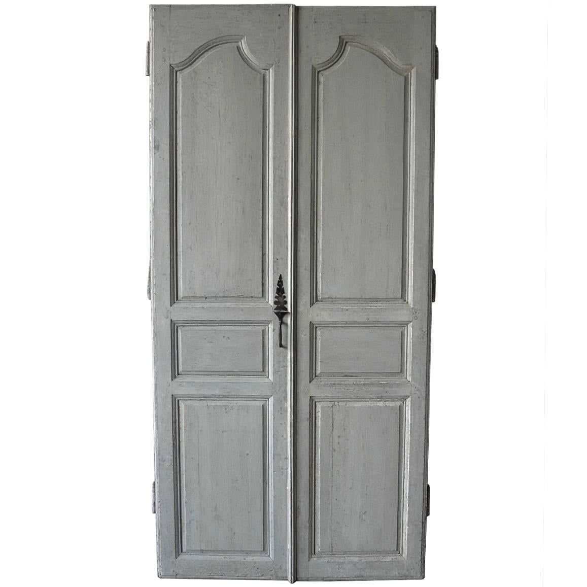 Antique Pair of Blue Louis XIV Communication Doors with Iron Handle