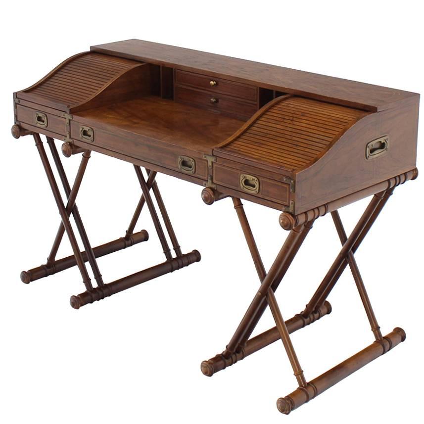 Faux Bamboo Base Campaign Secretary Roll Top Style Desk