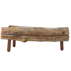 Reclaimed Salvaged Hurricane Sandy Wood Bench with Hand Turned Legs and Drawer