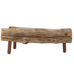 Reclaimed Salvaged Hurricane Sandy Wood Bench with Hand Turned Legs and Drawer 1