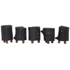 Charred Salvaged Hurricane Sandy Stump Stools with Hand-Turned Legs and Drawers 4