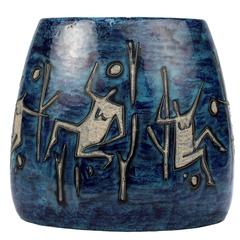 Large Lava and Blue Glaze Italian Mid-Century Modern Gambone Style Pottery Vase 11