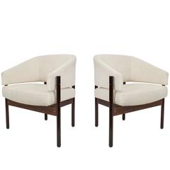 Pair of Jorge Zalszupin Linen and Jacaranda 'Senior' Armchairs for L'Atelier 4