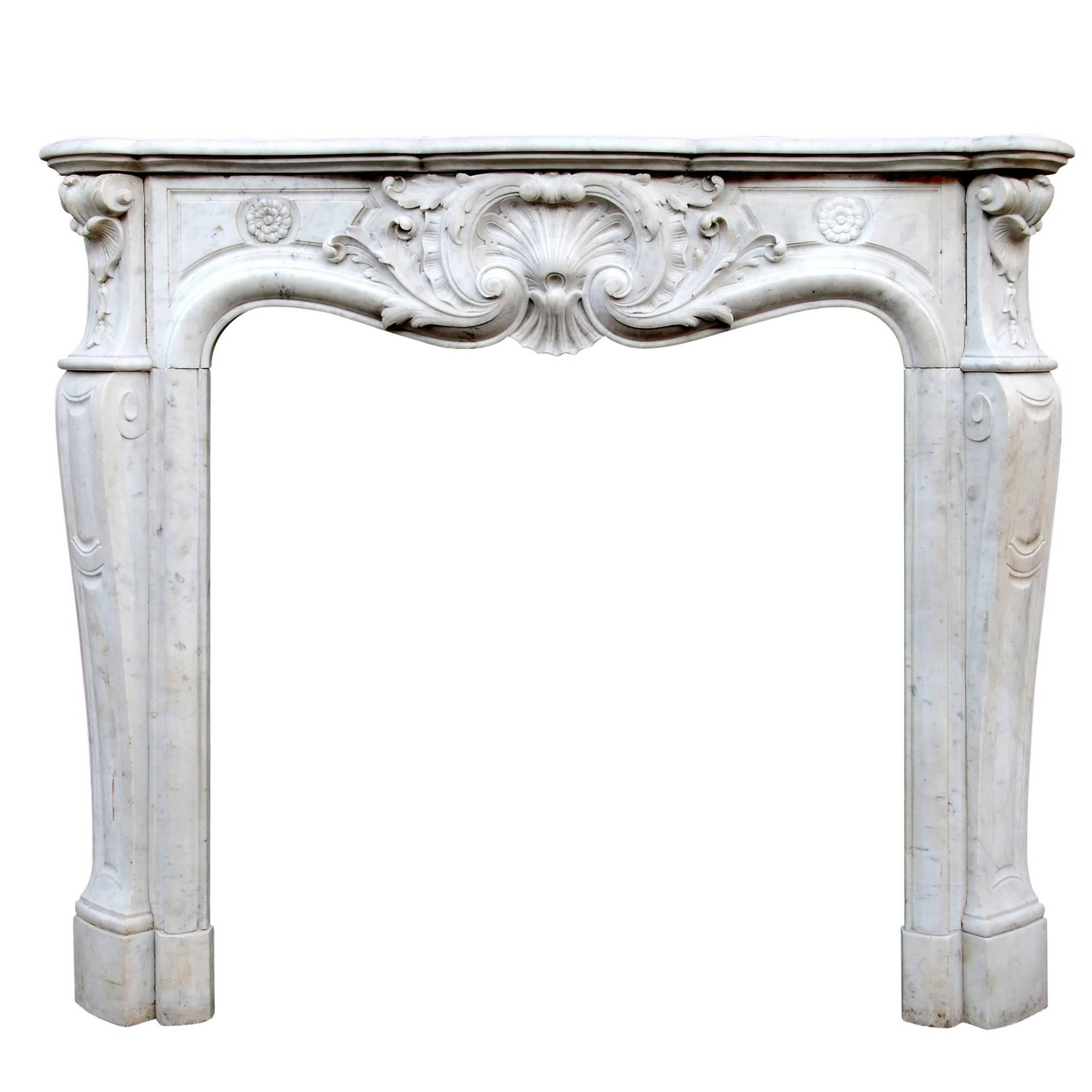 French Carrara Marble Louis XV Style Fireplace