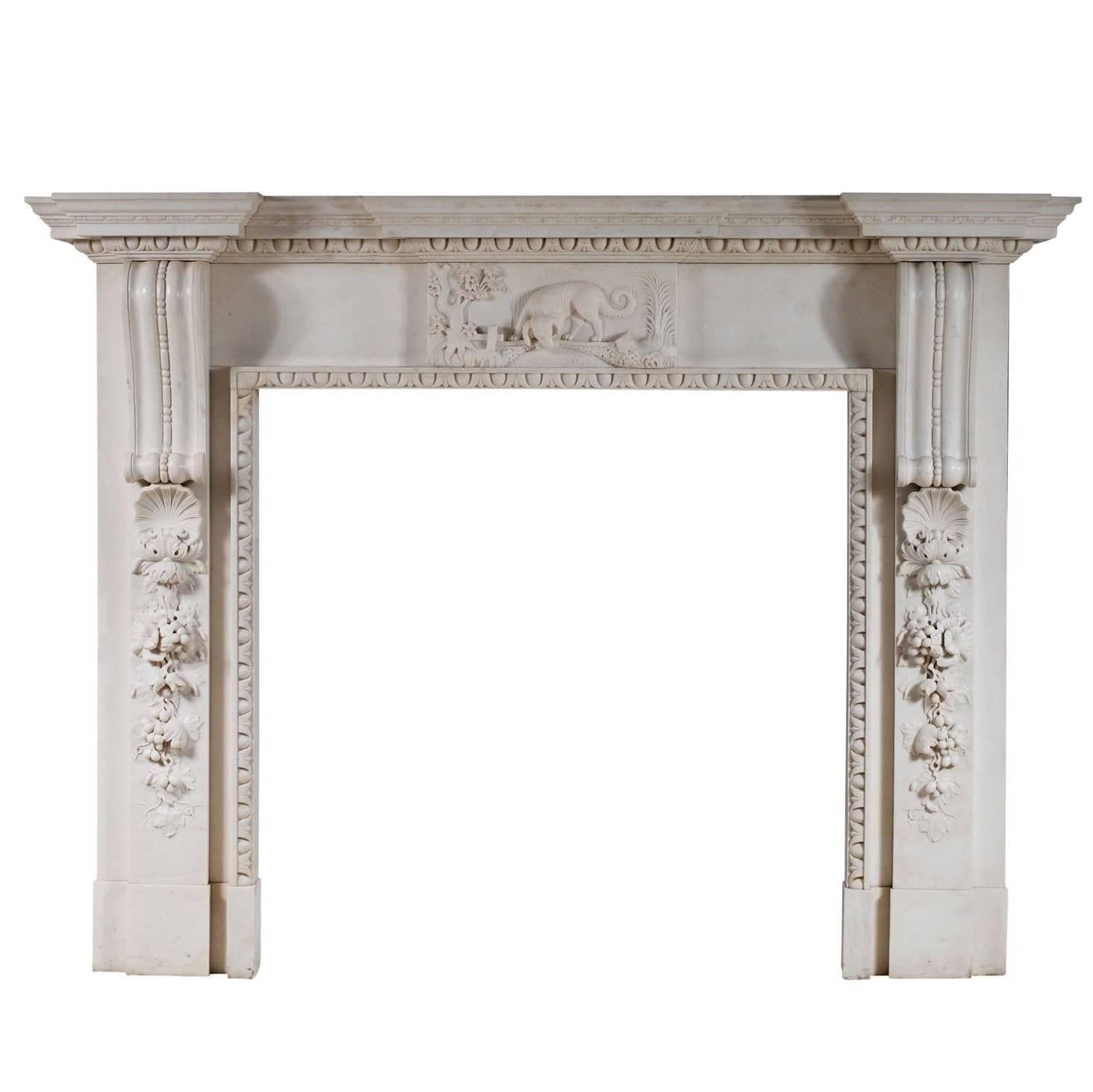 Mid-Georgian Style Fireplace in White Marble