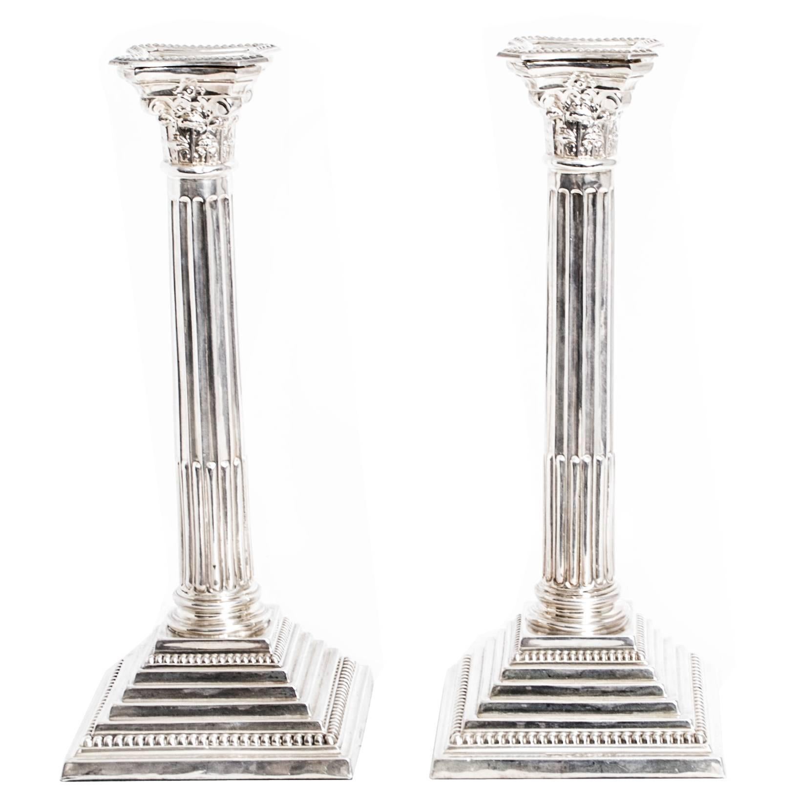 Antique Pair of Silver Candlesticks Birmingham, 1967