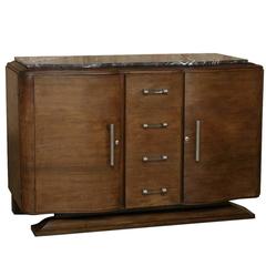 French Art Deco Walnut Marble-Top Buffet with Original Lucite, Nickel Hardware 1