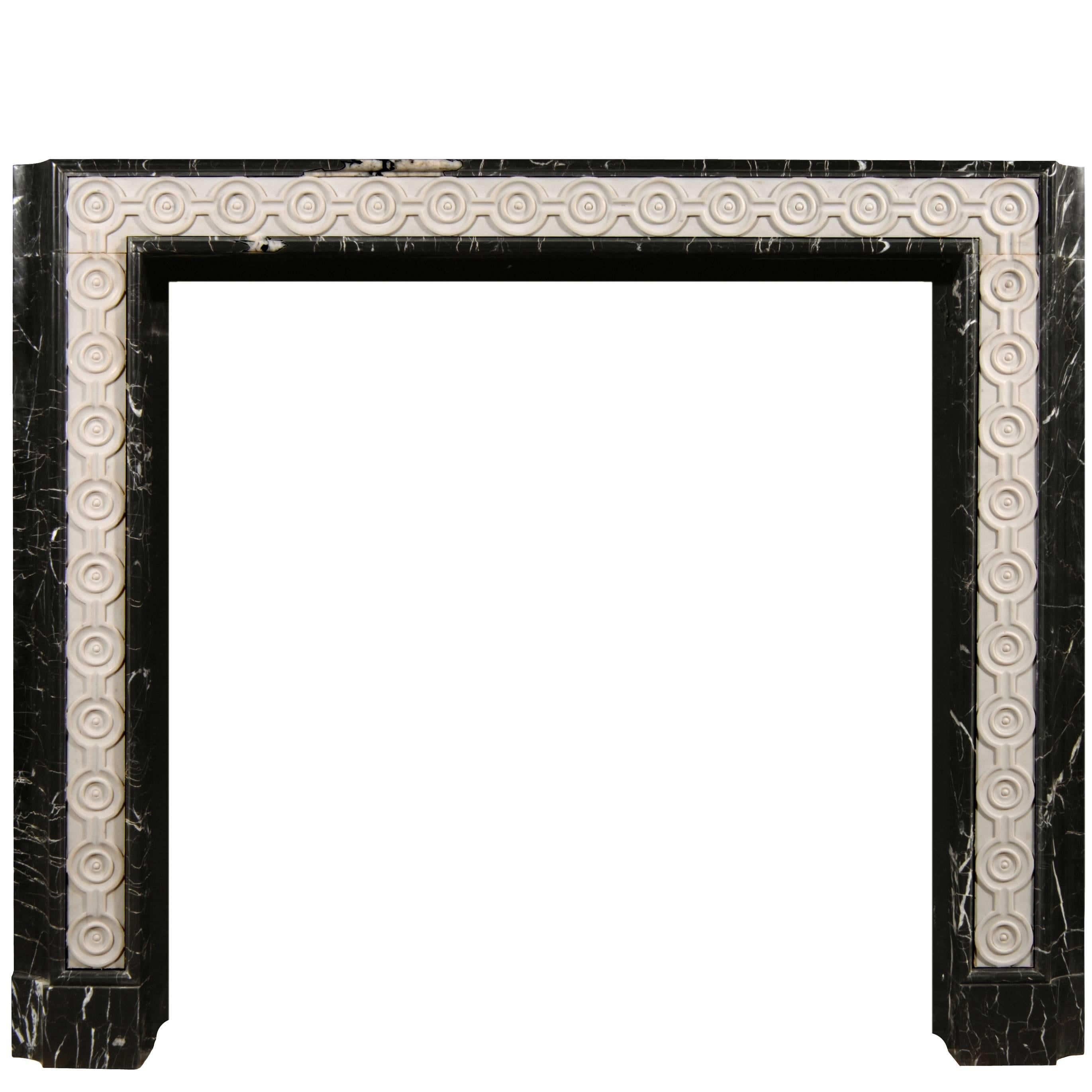 English Nero Marquina Marble Fireplace with Inlaid Statuary For Sale