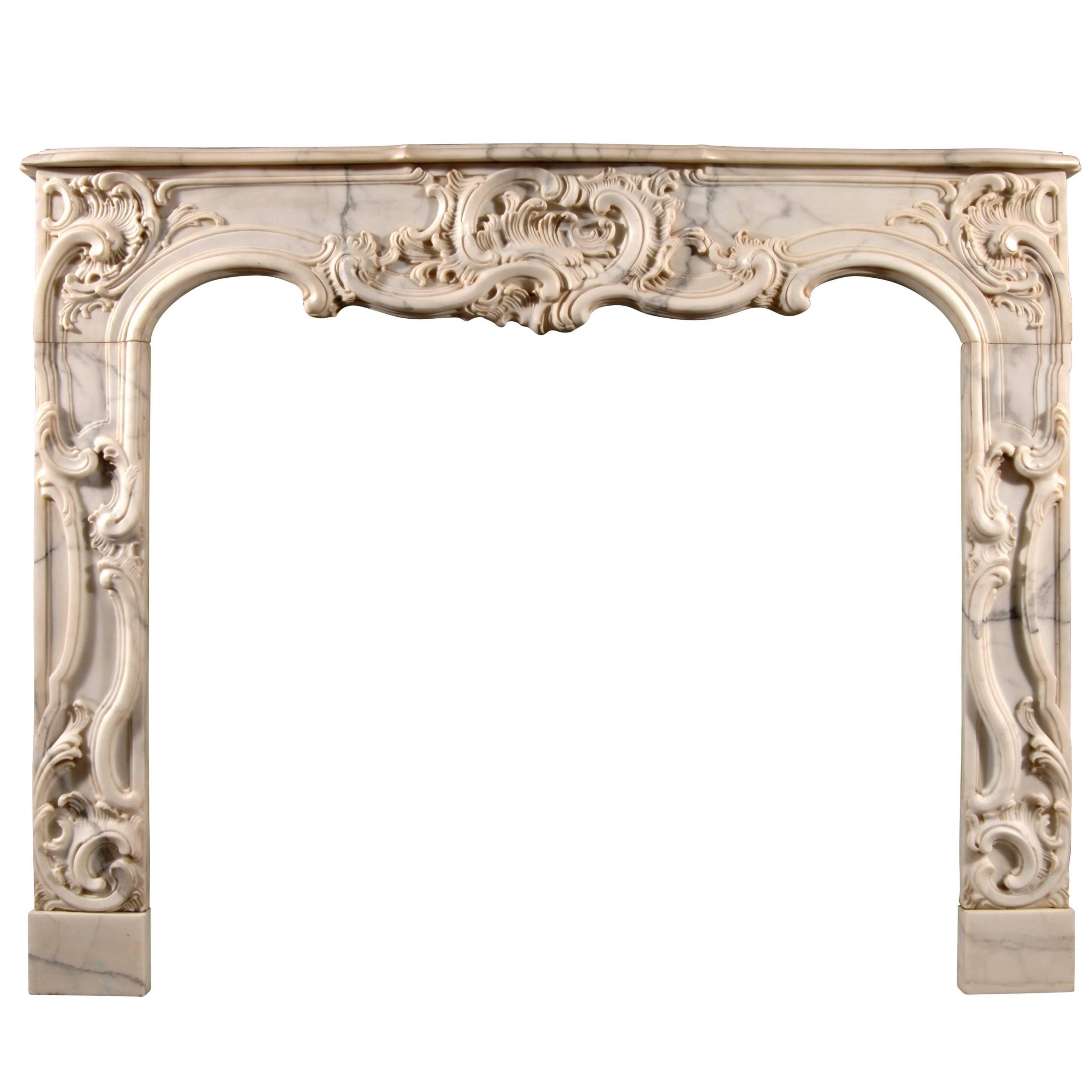 French Provençale Style Arabescato Marble Fireplace For Sale