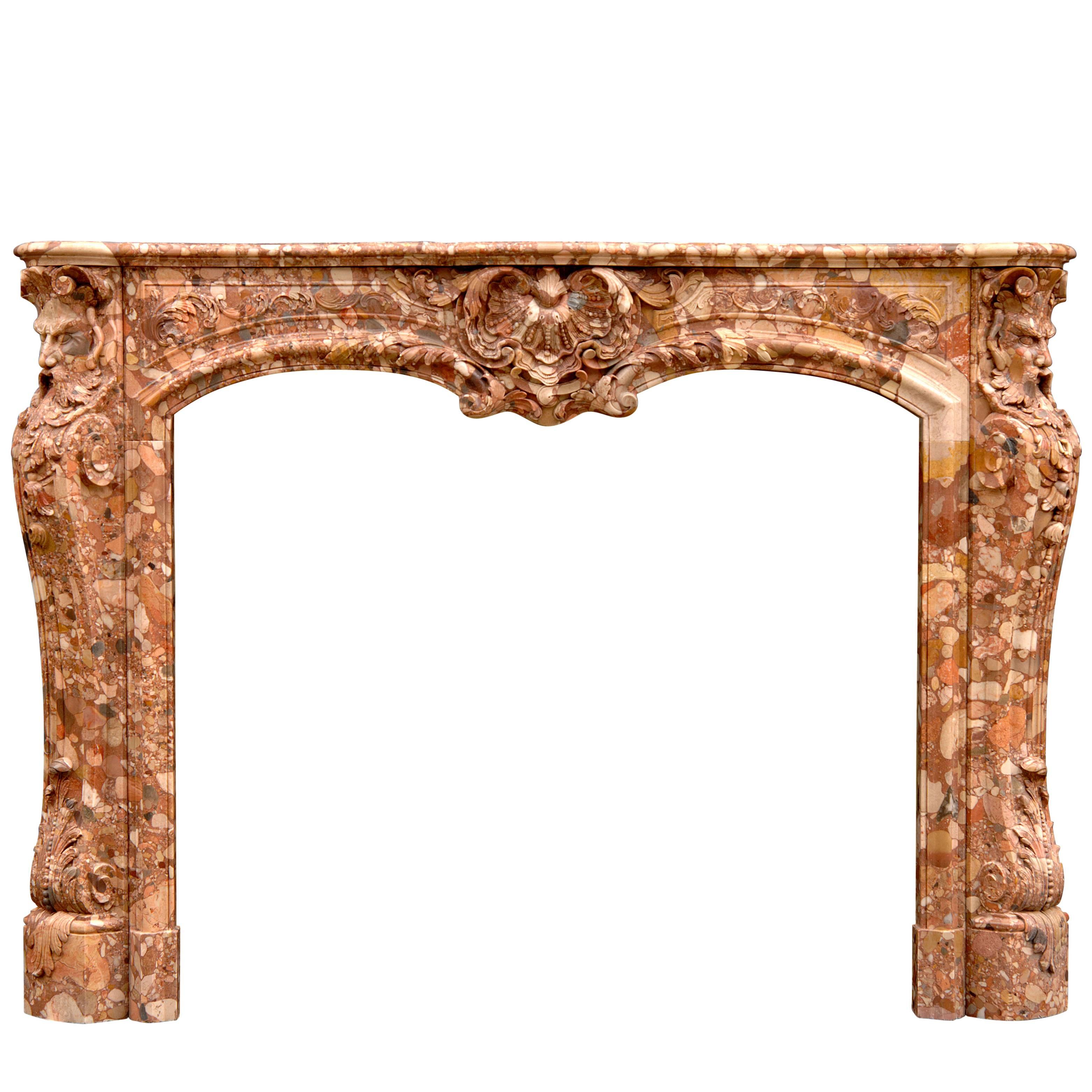 Unusual French Transitional Style Breche d'Alep Marble Fireplace