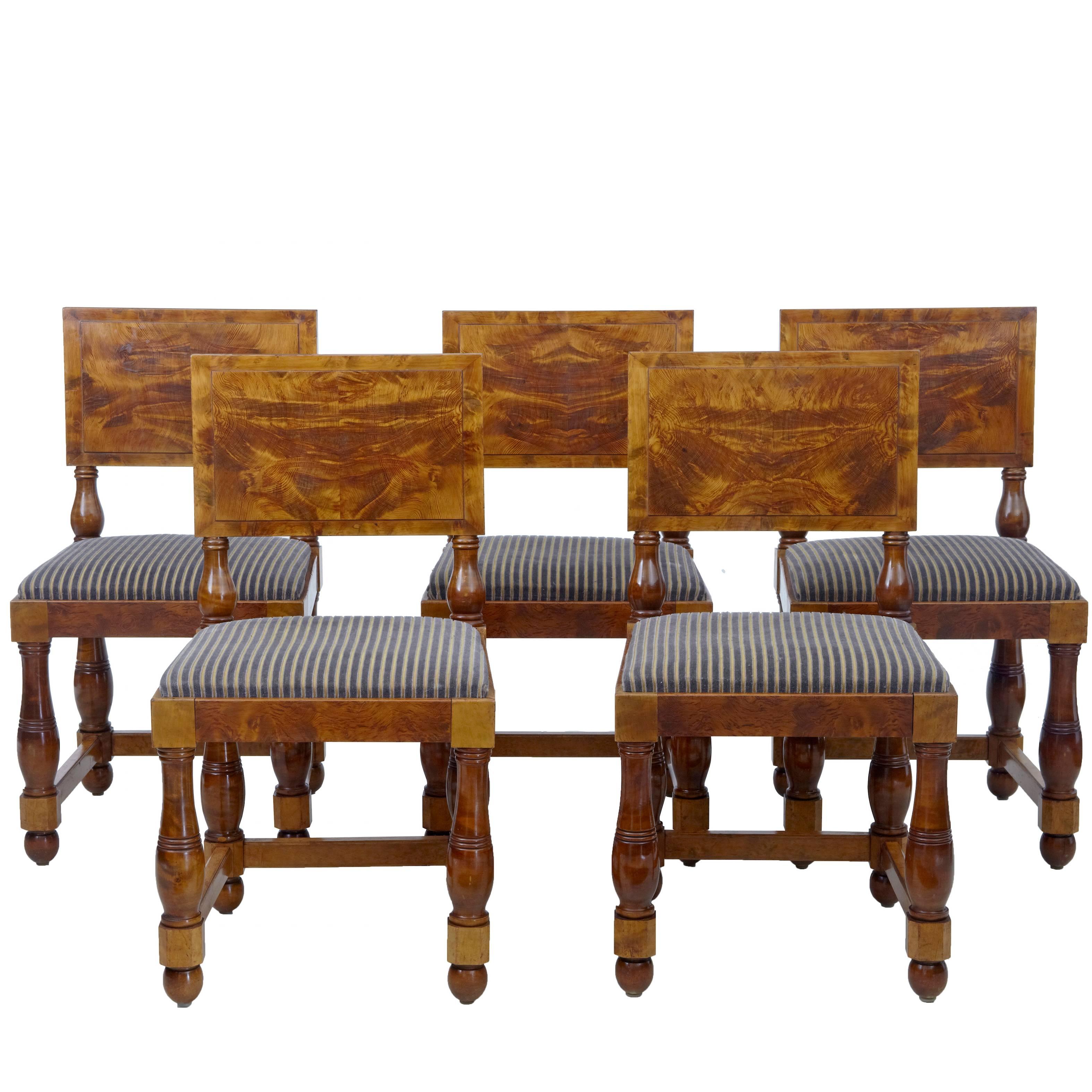 Set of Five Art Deco Period Pine Dining Chairs