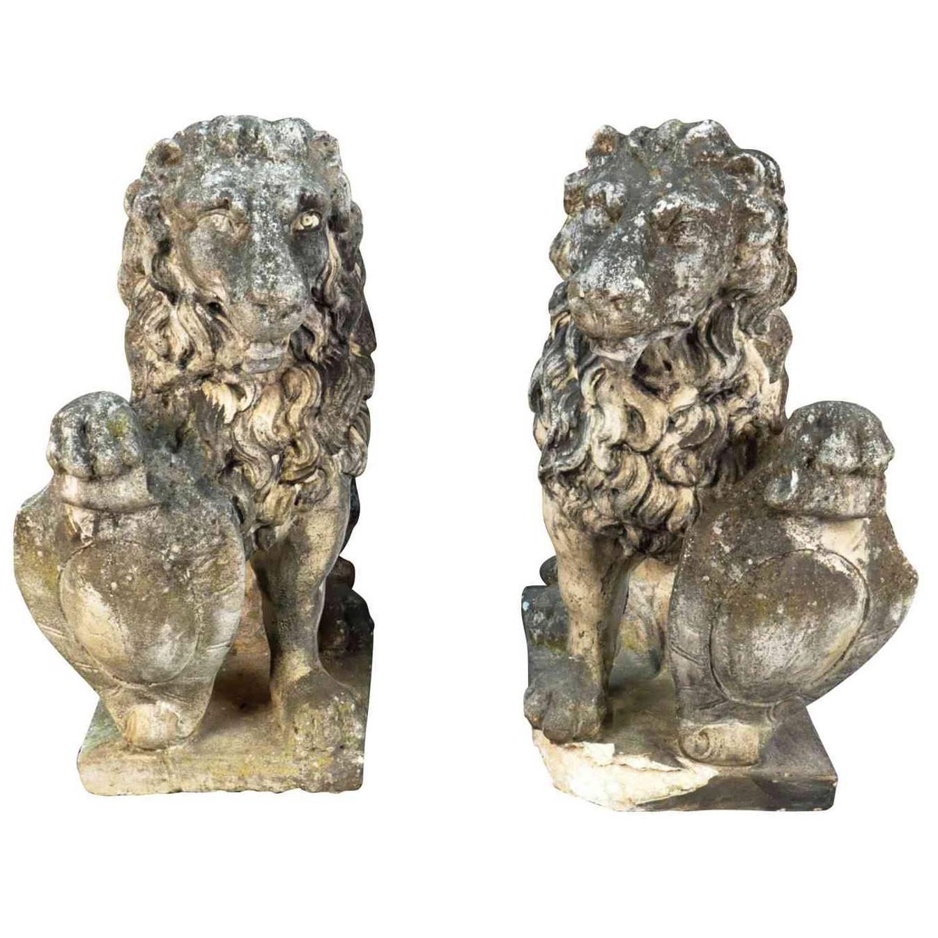 Pair of 19th Century French Stone Lions