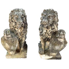 Pair of 19th Century French Stone Lions