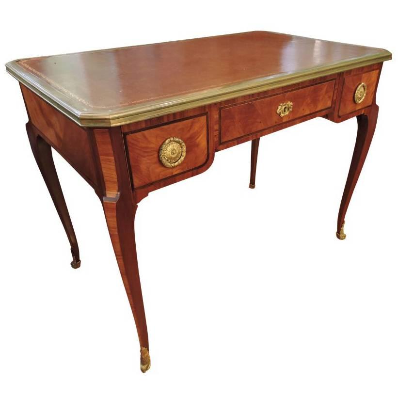 French Louis-Philippe Mahogany and Bronze Mounted Leather Top Desk, Bronze Trim For Sale