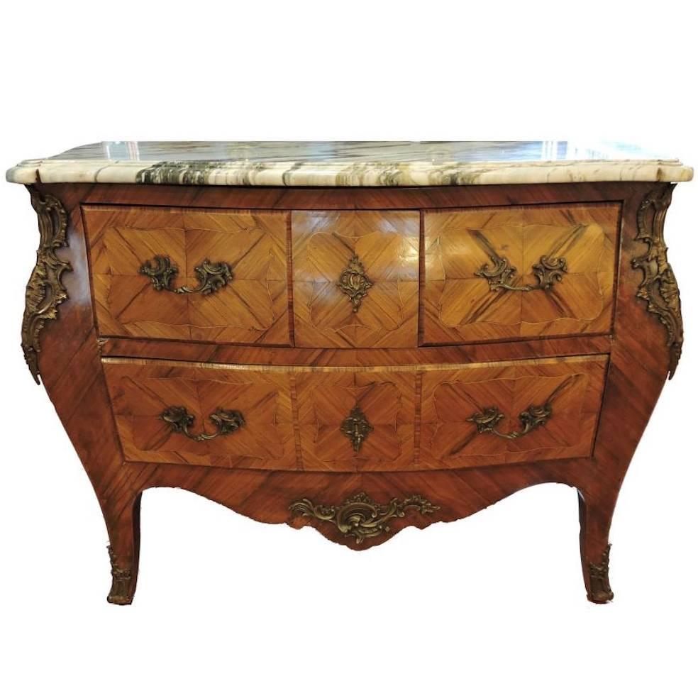 Italian Four-Drawer Marble-Top and Bronze-Mounted Commode, circa 1920 For Sale