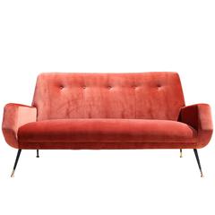 Italian Mid-Century Modern Sofa in Persimmon Velvet