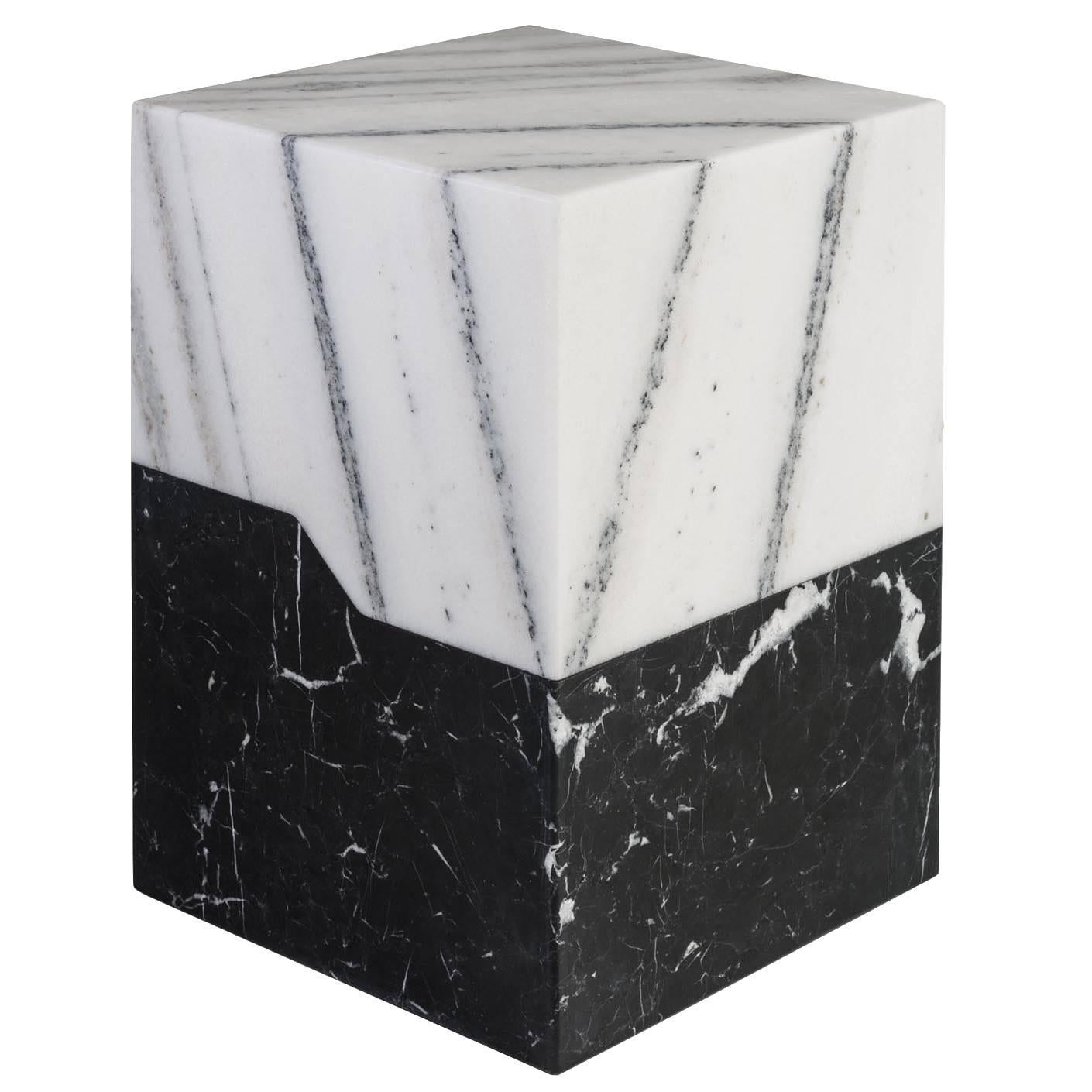 Terrell Side Table with Solid Statuary Marble Top and Nero Marquina Base
