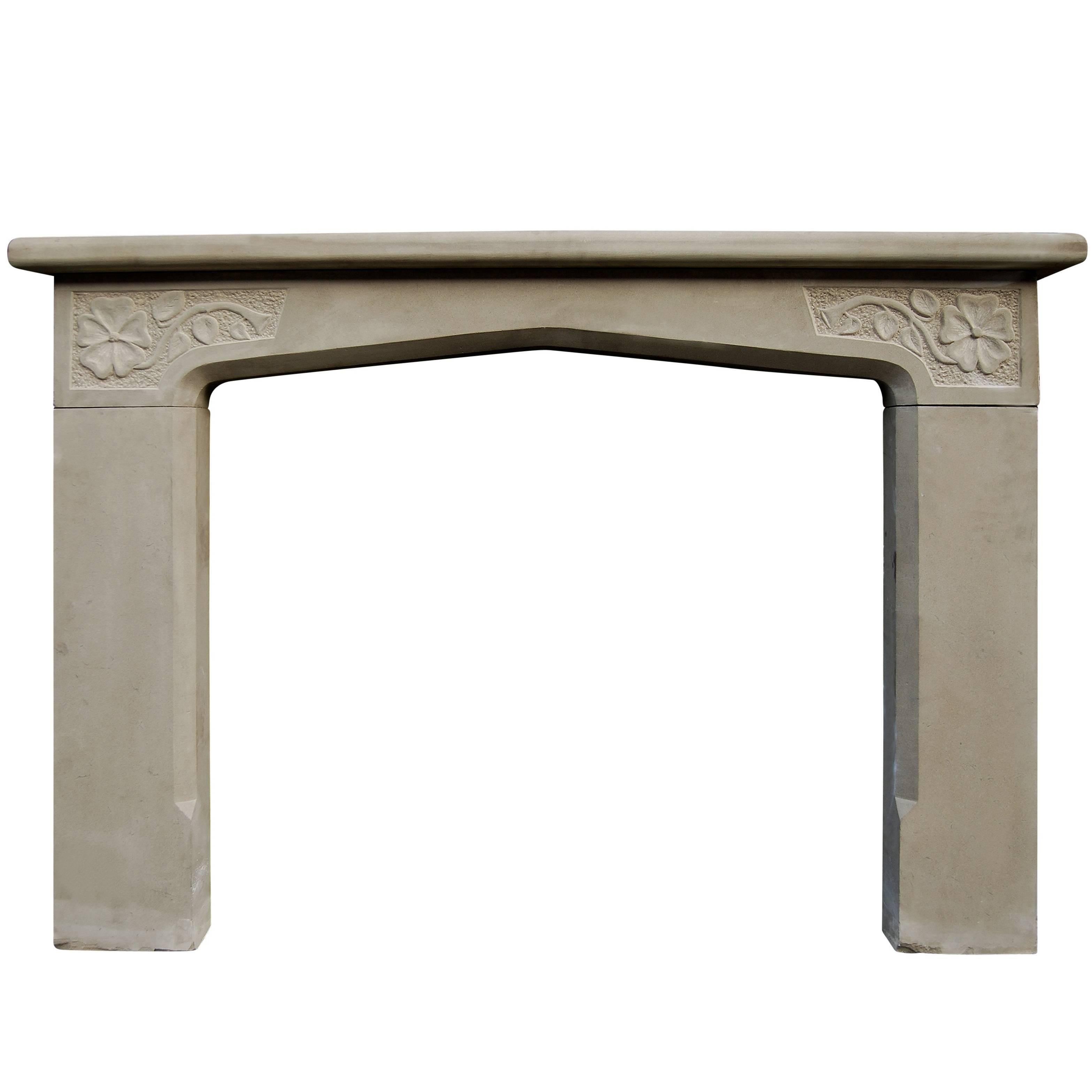 20th Century Limestone English Fireplace in the Tudor Manner