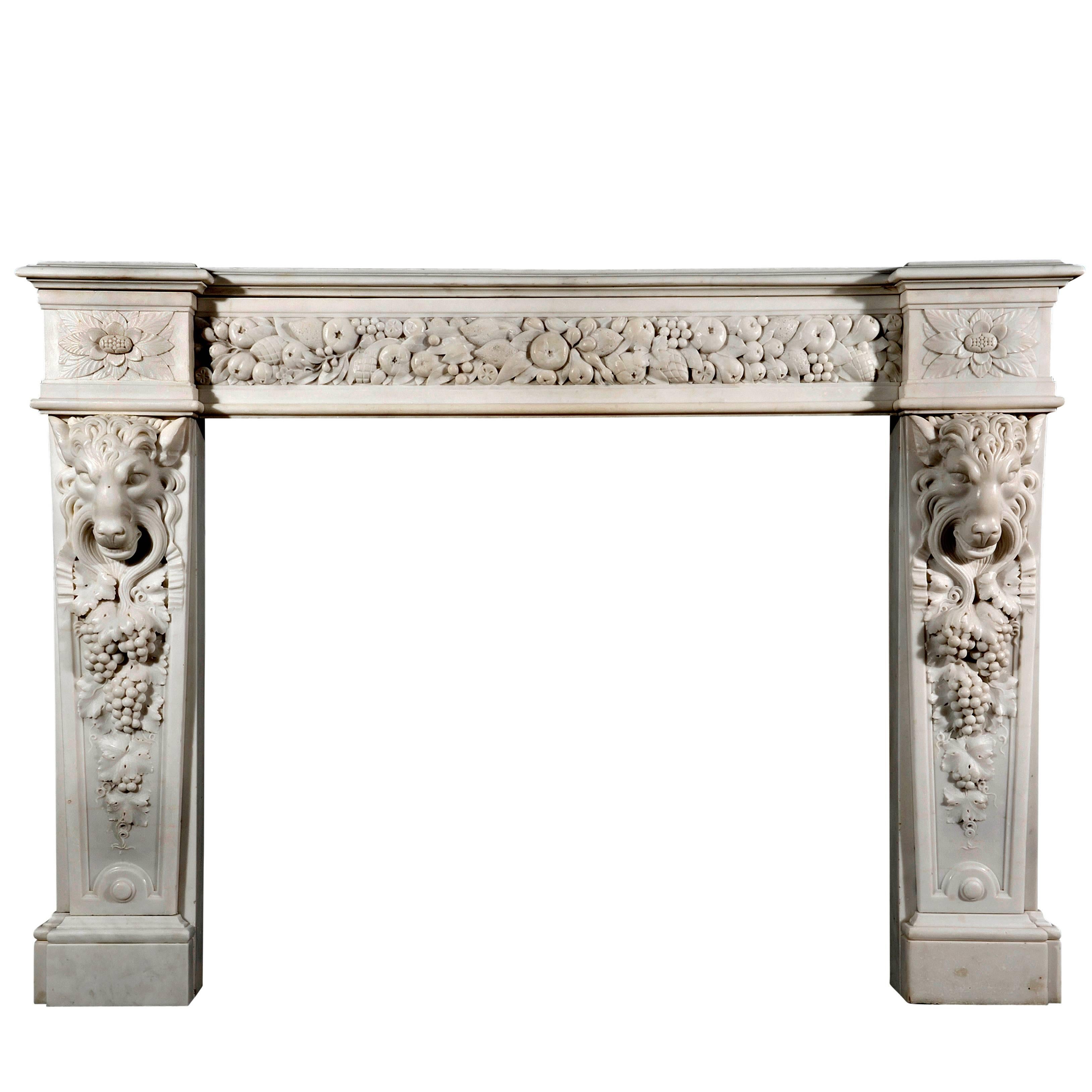 English Mid-Victorian Statuary White Marble Chimneypiece or Fireplace
