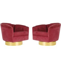 Mid-Century Modern Barrel Back Swivel Club Lounge Chairs after Harvey Probber