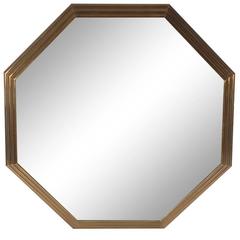 Large Mid-Century Modern Art Deco Octagonal Brass Wall Mirror