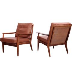 Pair of Danish Rosewood Lounge Chairs in Leather and Cane 9
