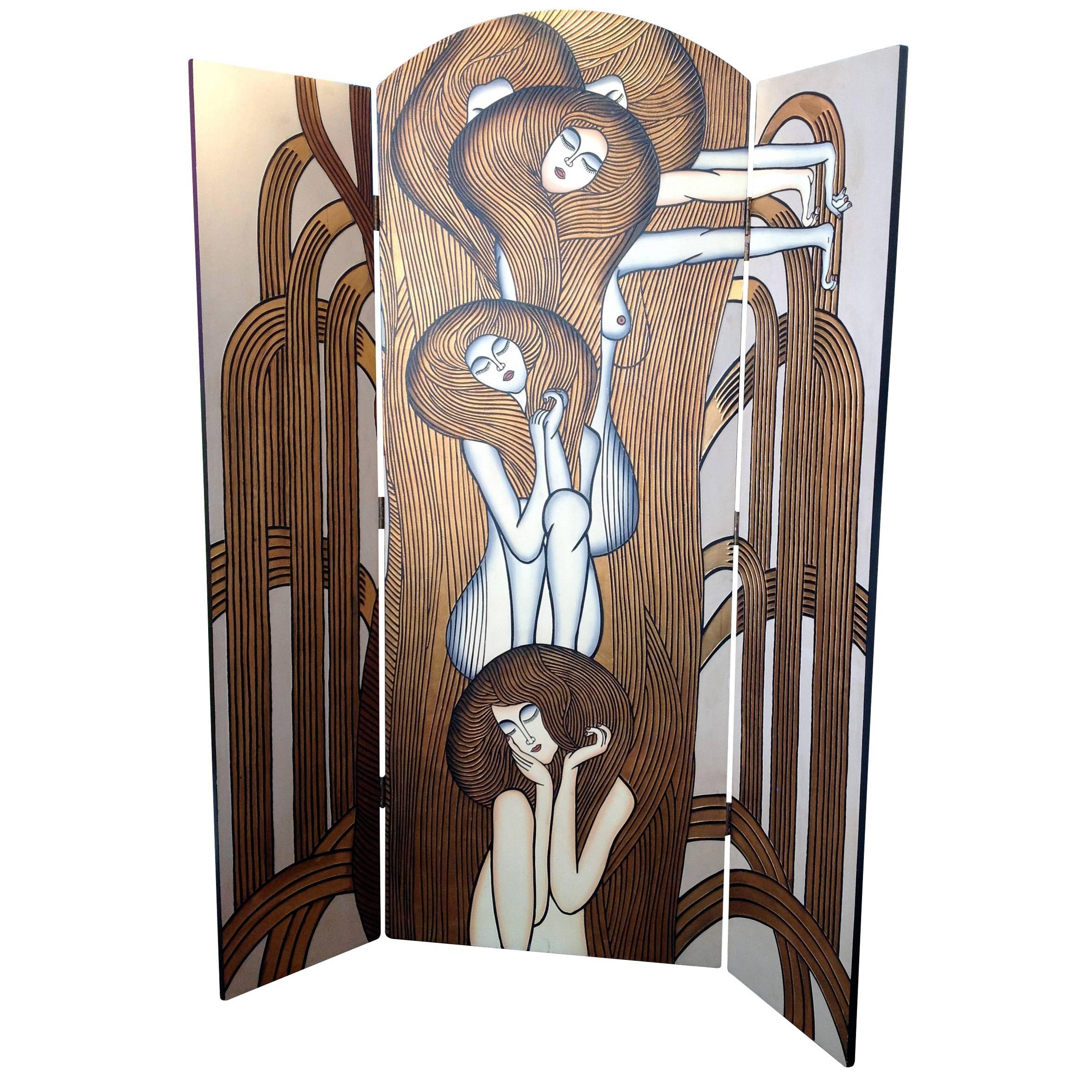 Double Sided Folding Screen by Fournier Decoration, Paris