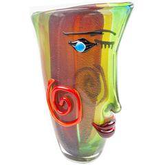 Fantastic Large Studio Murano Sommerso M Badioli Style Picasso Art Glass Vase