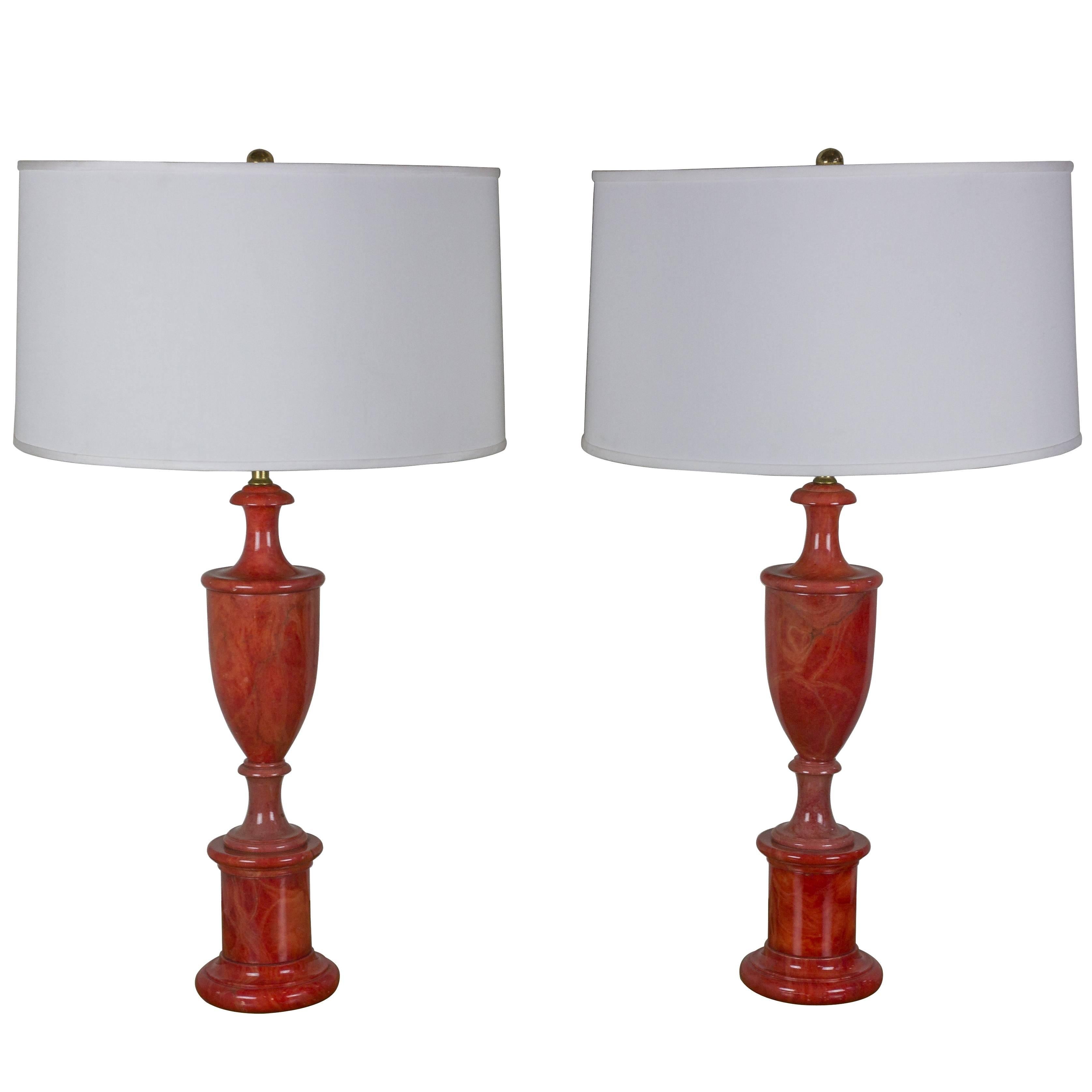 Pair of Italian Red Alabaster Lamps