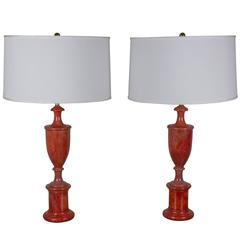 Pair of Red Alabaster Lamps 9