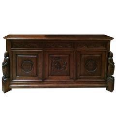 Antique French Oak Gothic Style Sideboard or Credenza