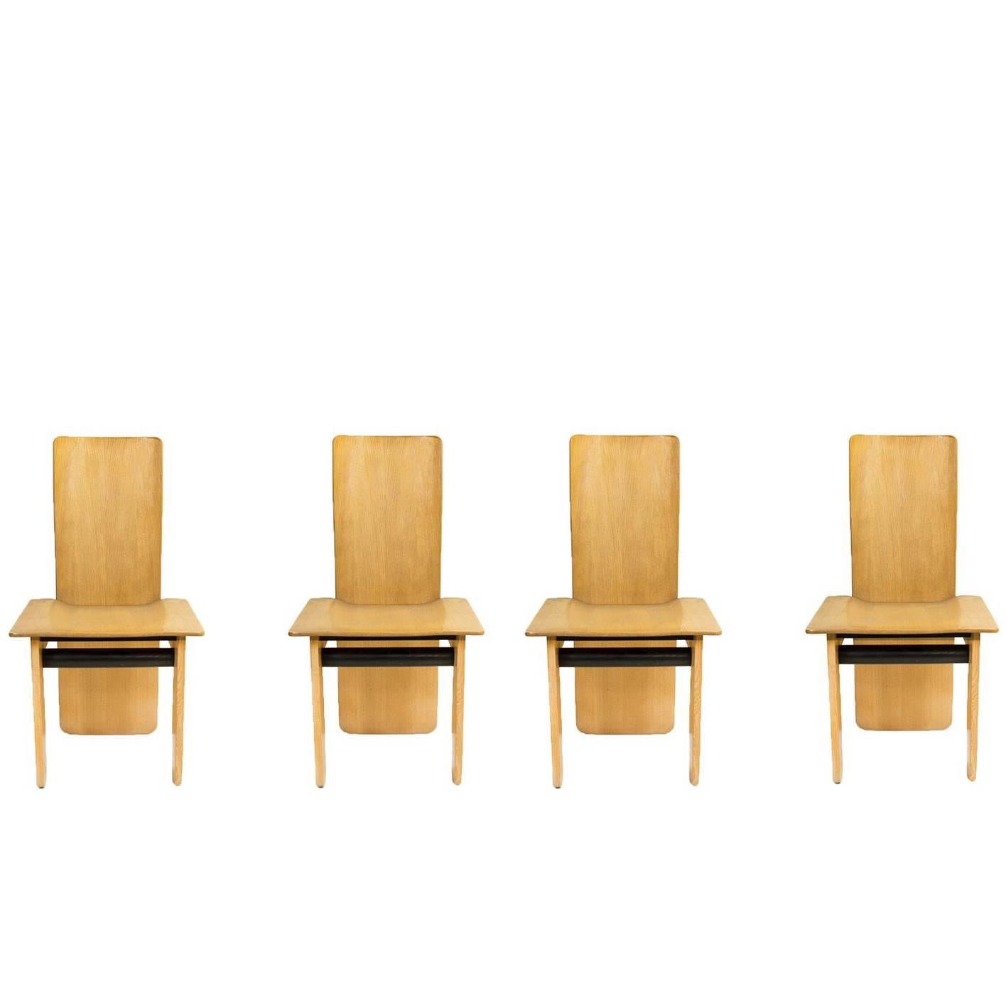 Set of Four Dining Chairs Designed in 1974 for Gavina Italy by Carlo Scarpa