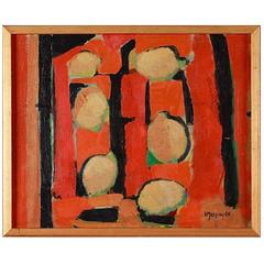 Semi-Abstract Still Life Oil on Board of Lemons by Ivar Morsing