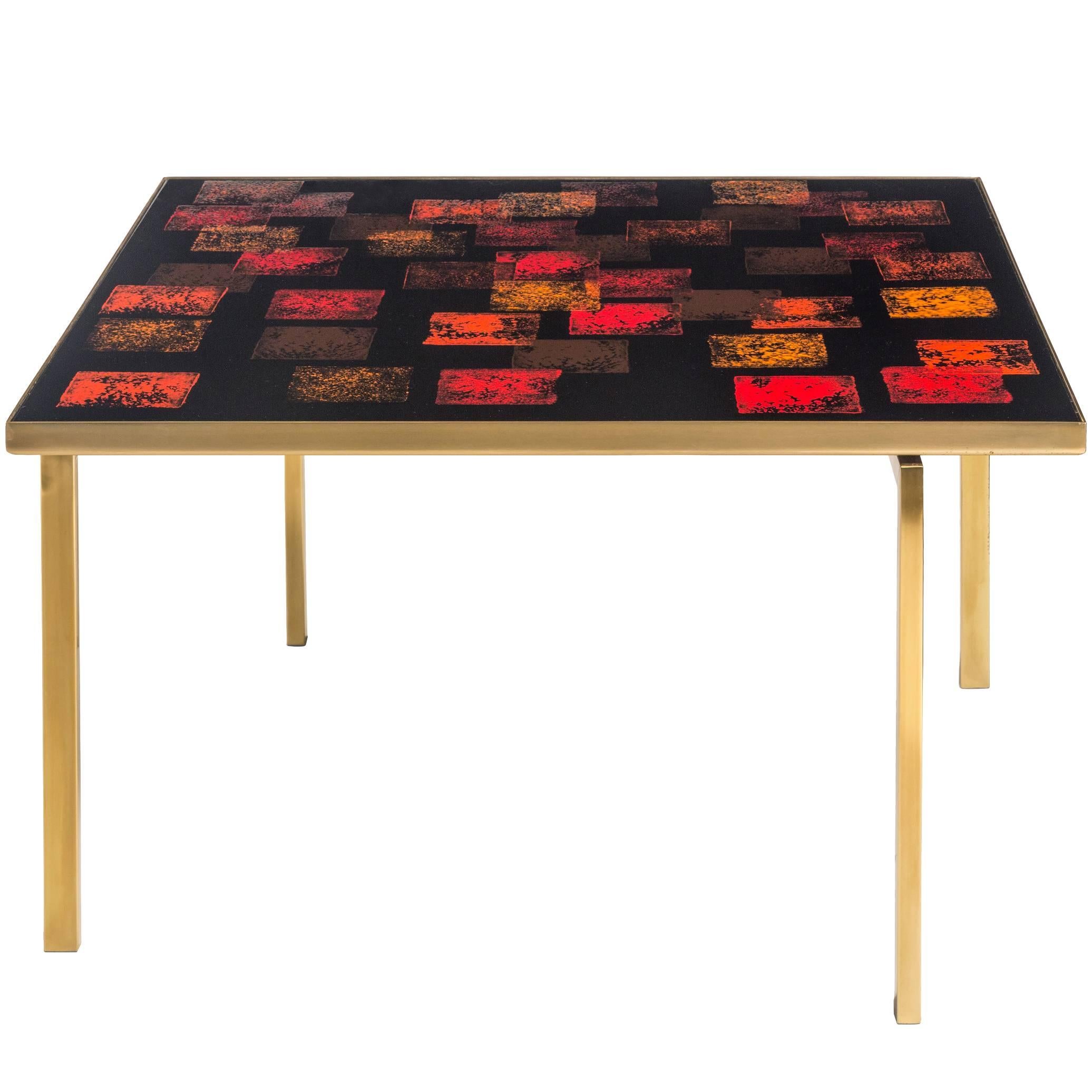 P. Törneman and Carl Bjørn for NK, Swedish Enamel and Brass Square Coffee Table For Sale