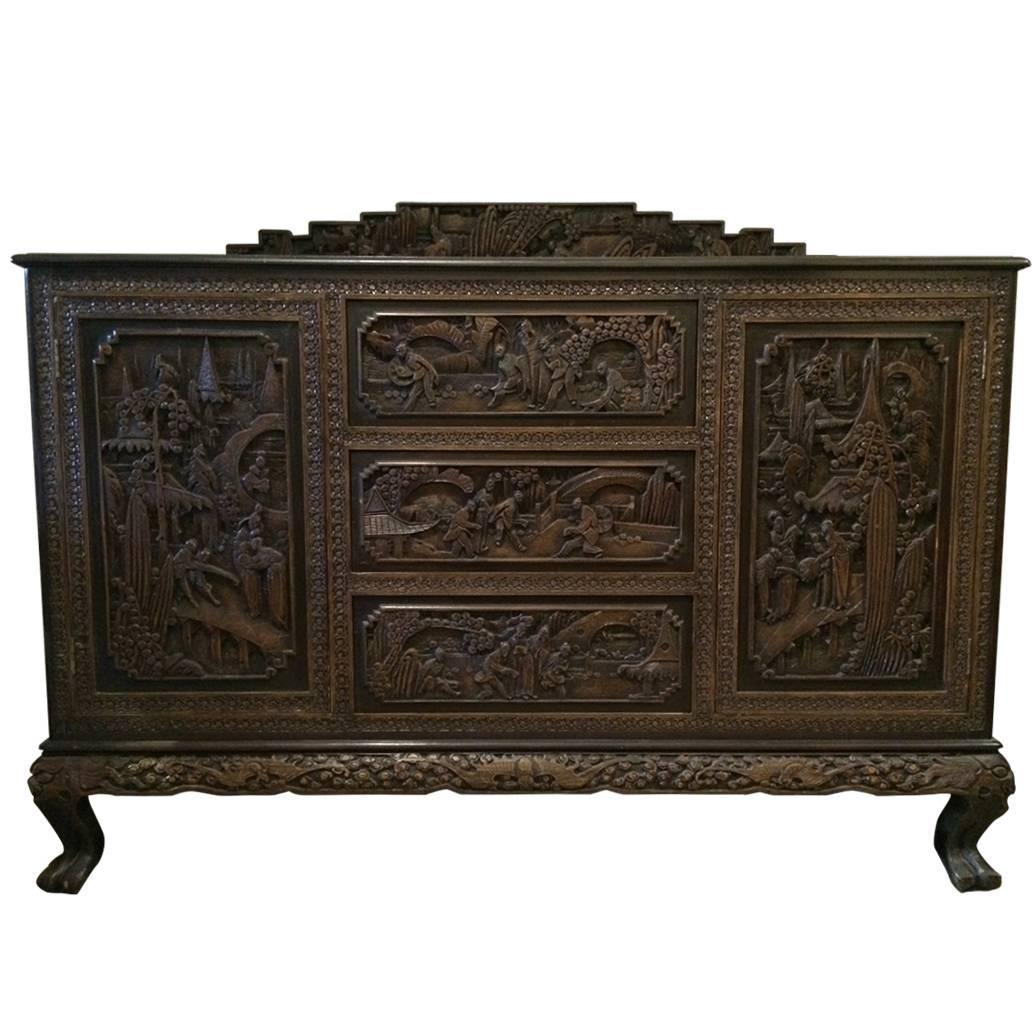 Antique Hand-Carved Chinese Sideboard
