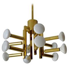 Rare Italien Vintage Twelve-Arm Modernist Ceiling Light Chandelier, 1960s