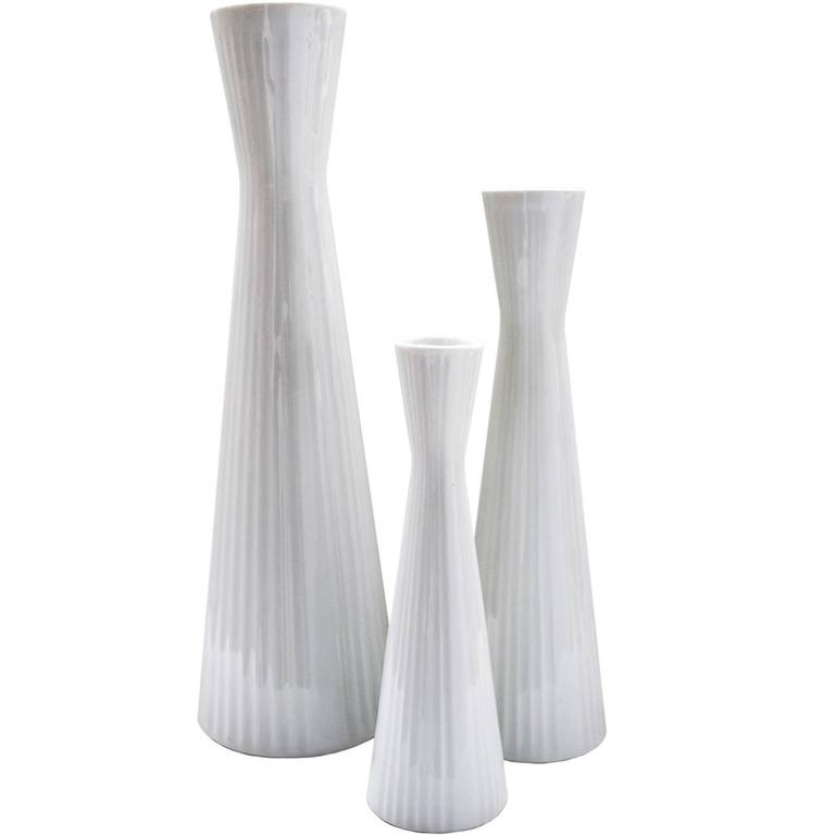Set of Three White Porcelain Vases by Schumann Arzberg Bavaria, Germany