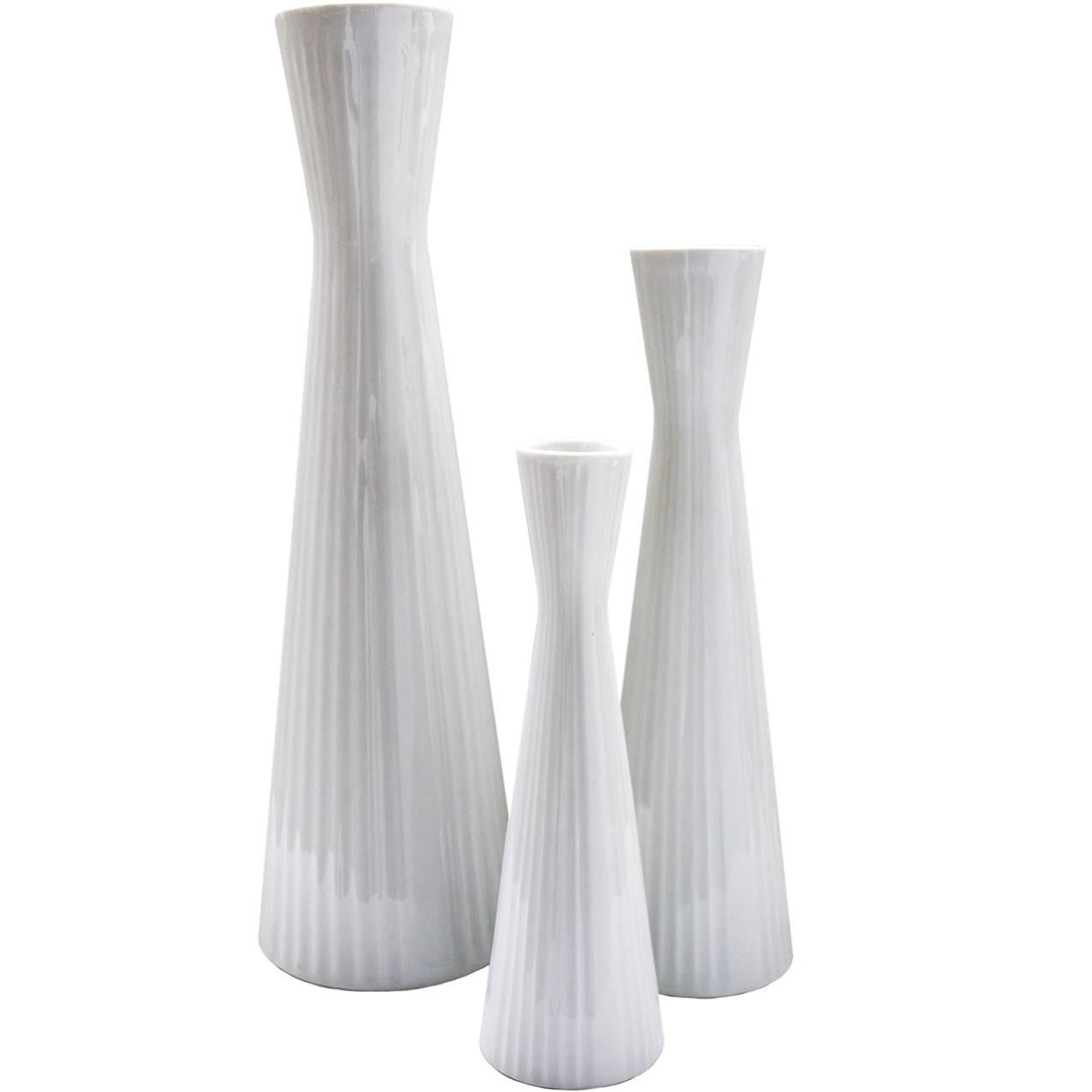Set of Three White Porcelain Vases by Schumann Arzberg Bavaria, Germany, 1960s