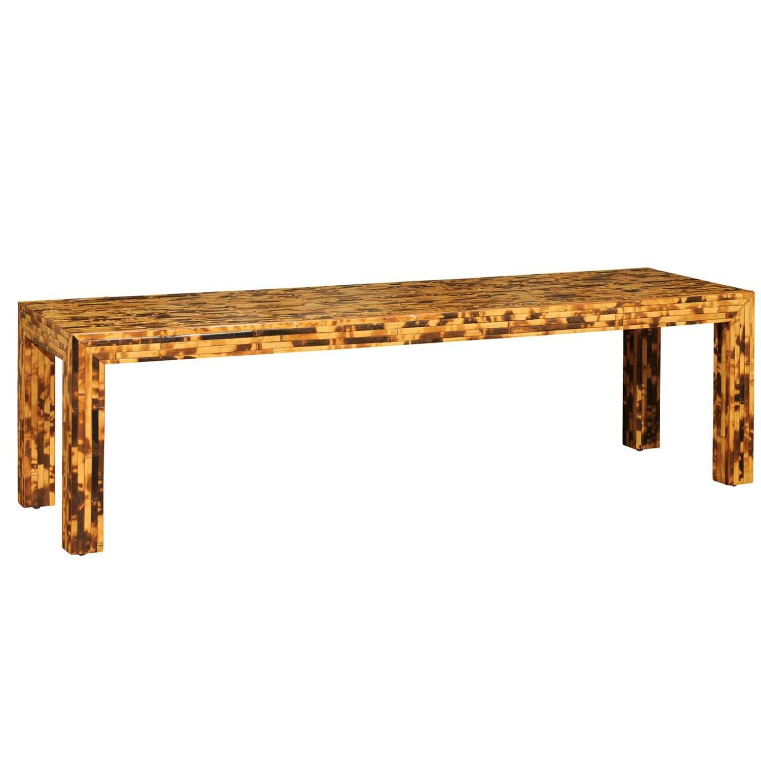 Handsome Vintage Bamboo Tortoise Shell Style Coffee Table or Bench