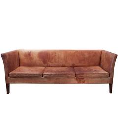 Leather Three-Seat Sofa, Denmark, 1940