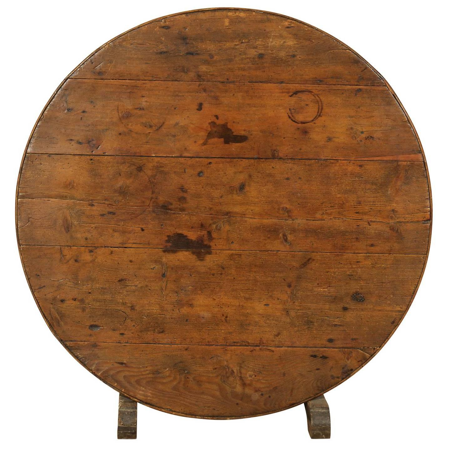 A French Wine Tasting Table with Medium Size, Round Shape  and Nice Patina
