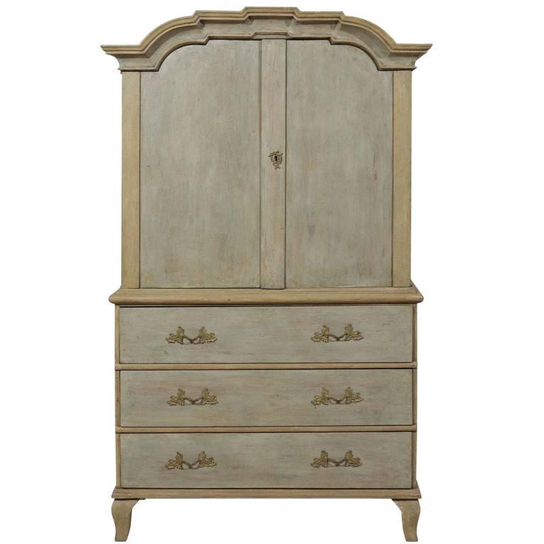 A Swedish Period Rococo 18th Century Painted Wood Linen Press