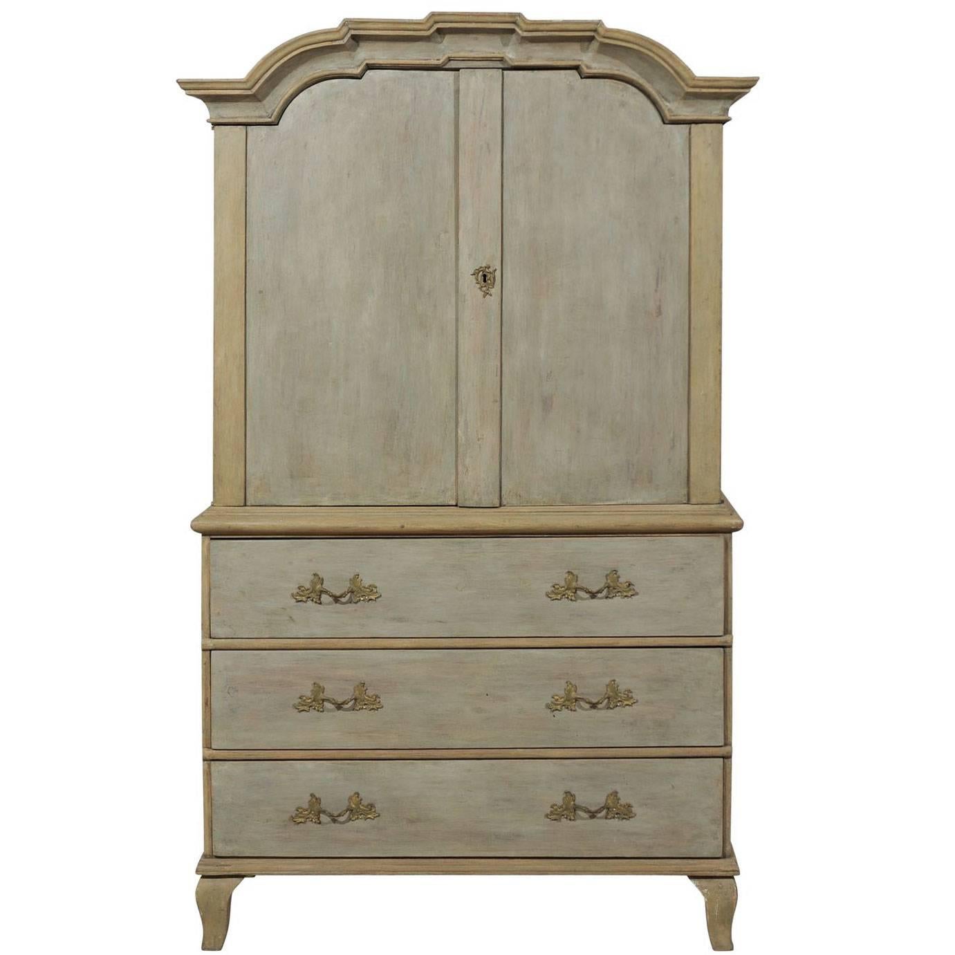 A Swedish Period Rococo 18th Century Painted Wood Linen Press Cabinet