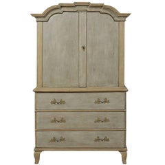 A Swedish Period Rococo 18th Century Painted Wood Linen Press Cabinet