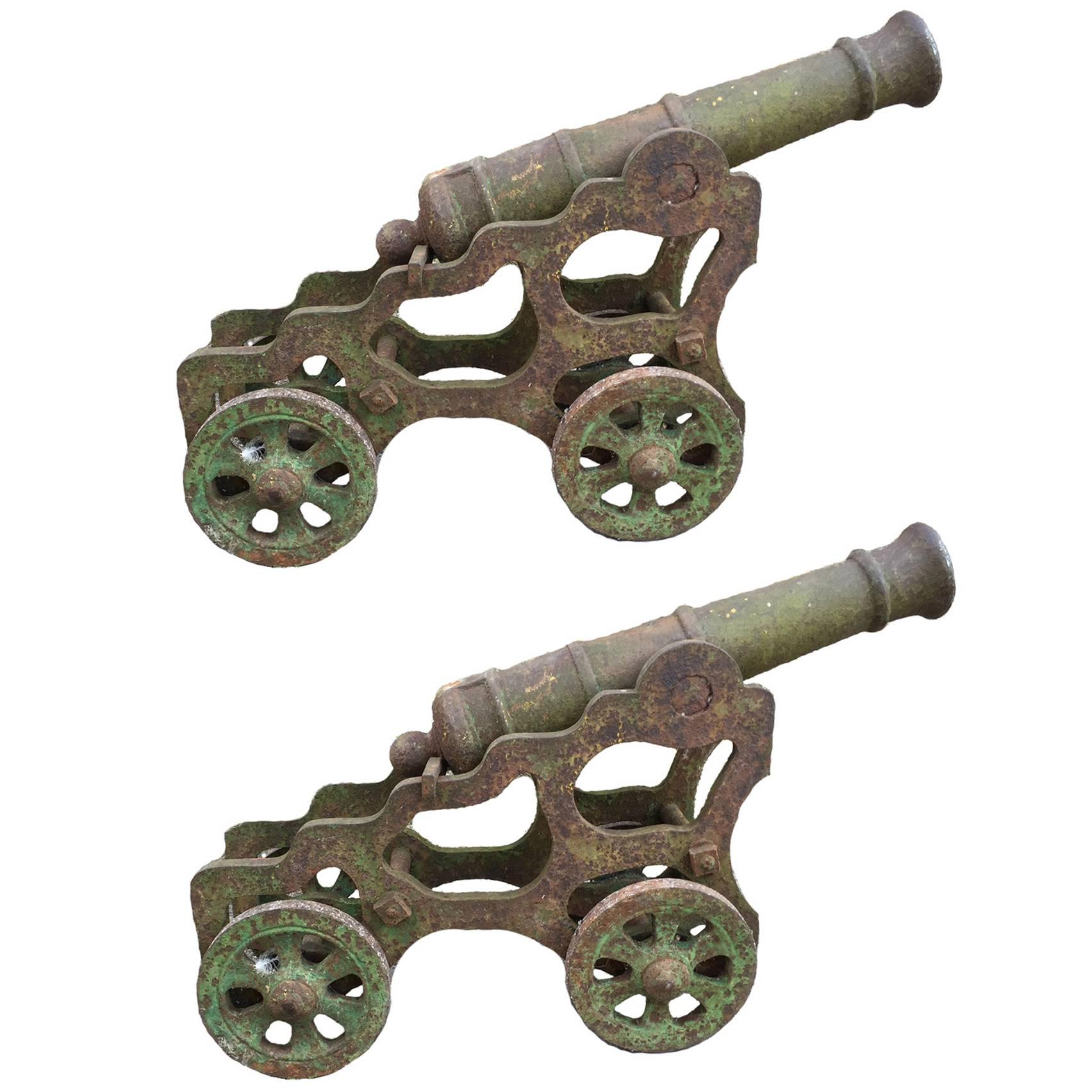 Pair of Rare 19th Century Antique Cast Iron Cannons For Sale