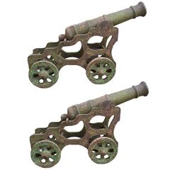 Pair of Rare 19th Century Antique Cast Iron Cannons