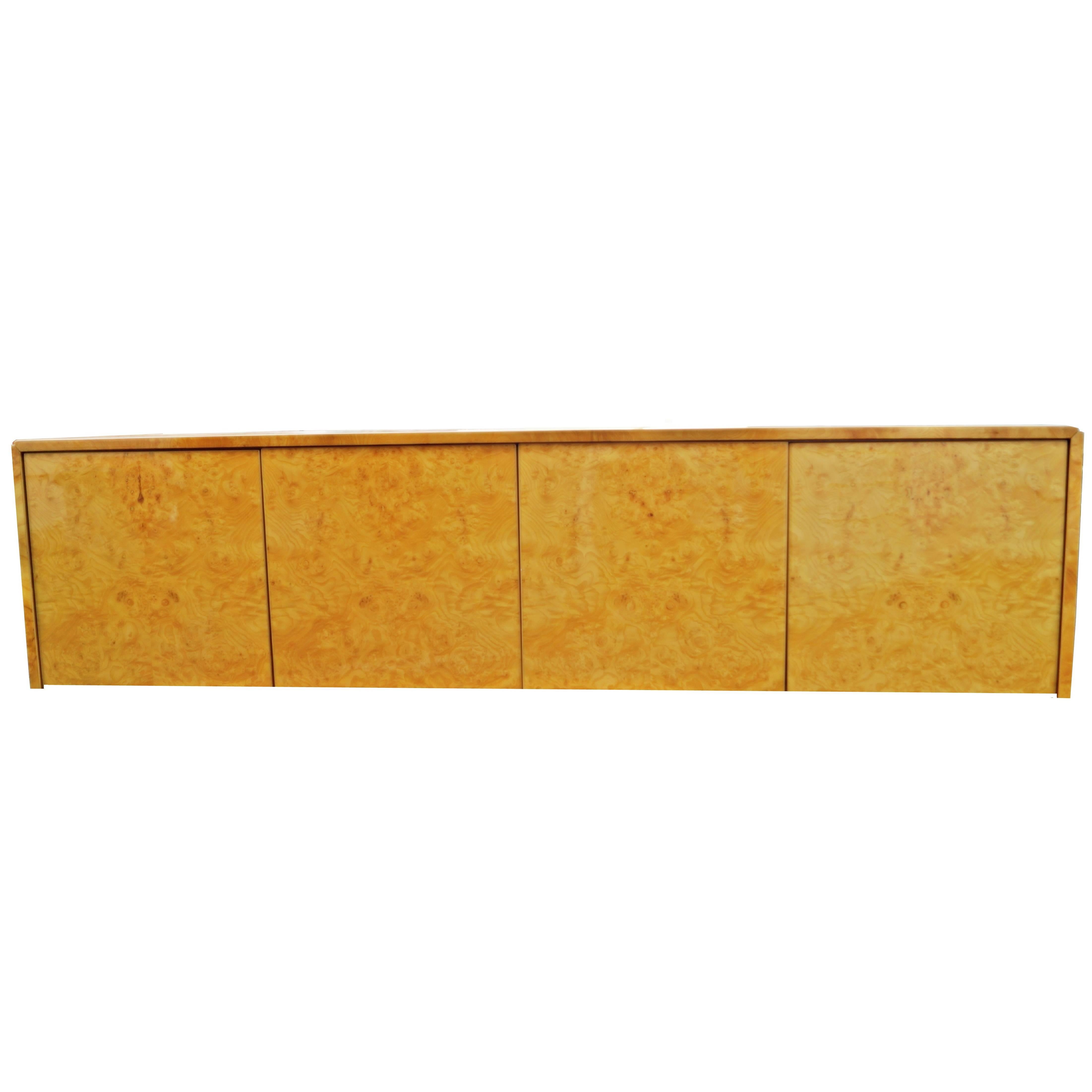 Burl Wood Wall Hanging Floating Credenza Sideboard, Manner of Milo Baughman