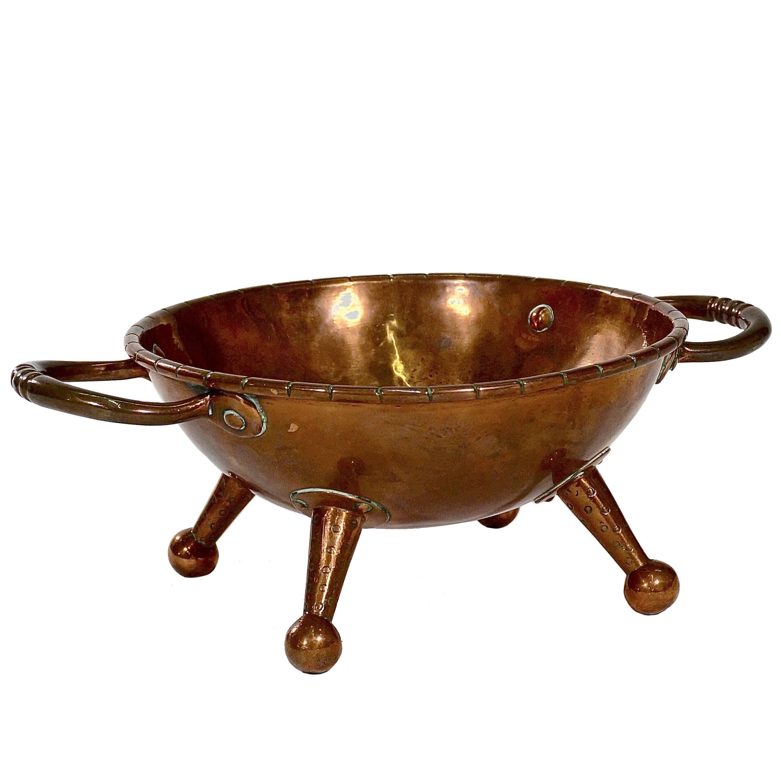 Rivetted Copper Arts and Crafts Twin-Handled Bowl For Sale