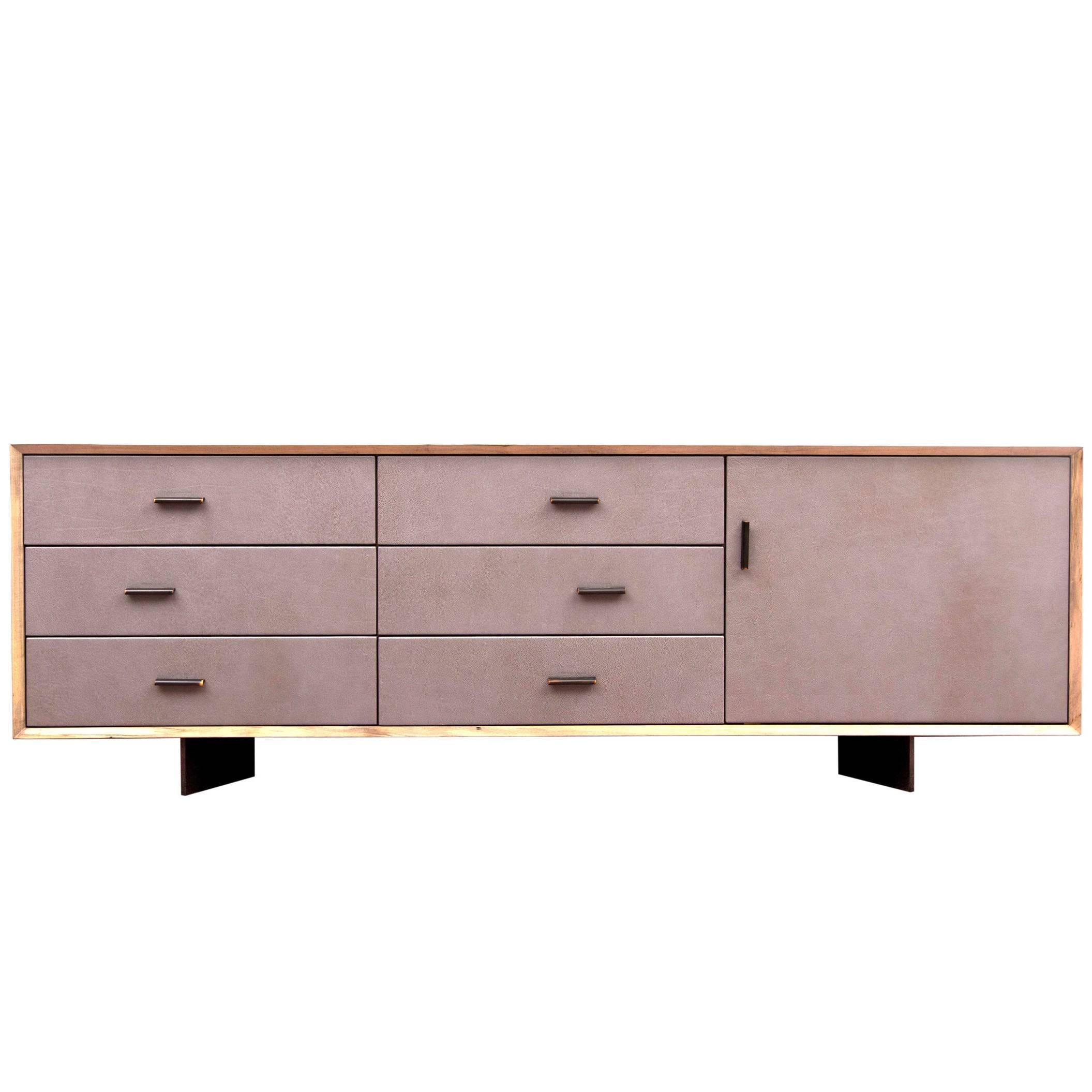 Murlough Dresser in Maple, Leather with Bronzed Hardware For Sale
